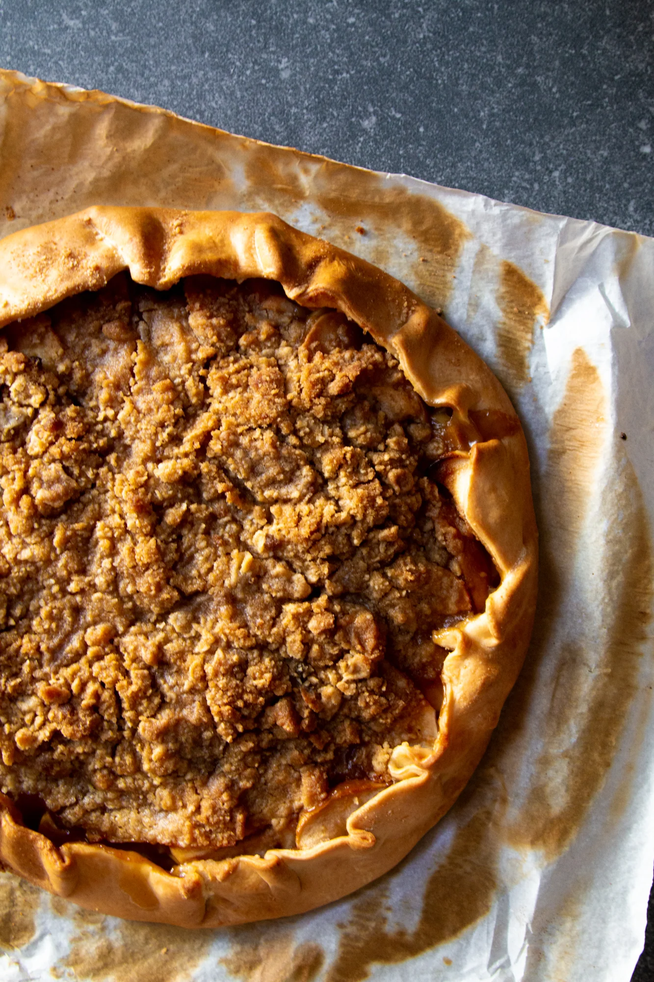 Brown butter and orange blossom apple galette with crumble top